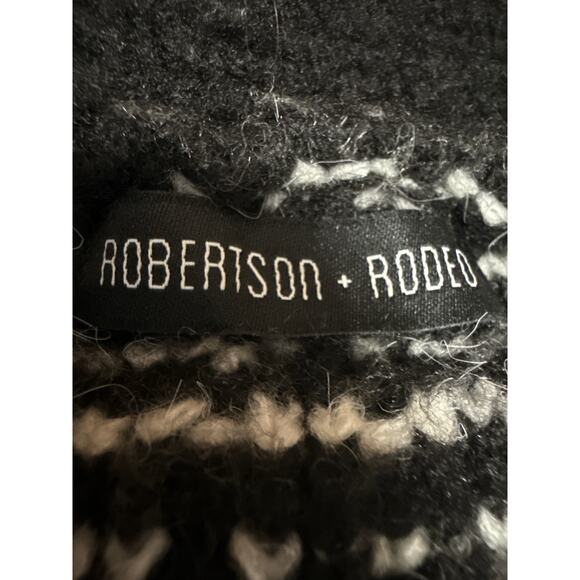 Robertson + Rodeo Women's Black Wool Tweed Fringe Knit Cardigan Sweater Top M/L - Picture 3 of 4